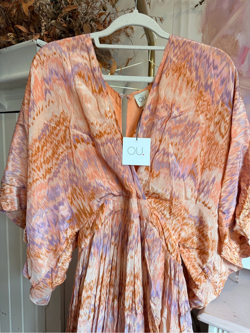 OU Peach & Lavender Maxi Dress with Flowing Sleeves - Picture 2 of 8